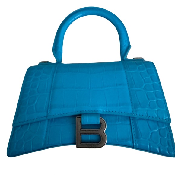 HOURGLASS XS HANDBAG CROCODILE EMBOSSED IN BLUE - Picture 4 of 6
